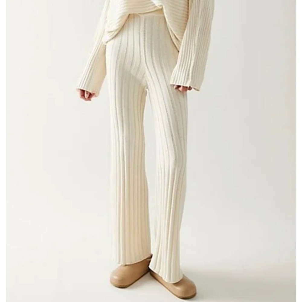 Free People Beach Womens Imogene‎ Knit Flare Leg Pants Size Small Ivory Boho